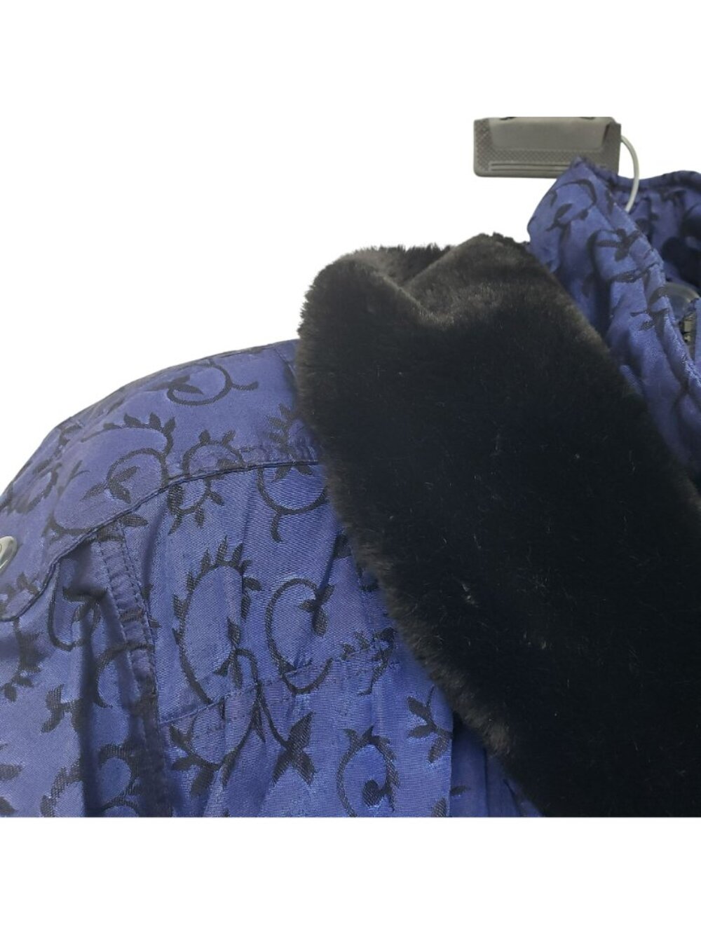 Vintage Nils Down Fill Ski Jacket Winter Coat Fur Trim Blue Jacquard Print Retro - Picture 8 of 16